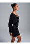 91648 V-Neck Gathered Mini Dress-Black - 3