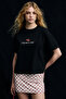 Tiloria Women's Organic Cotton Printed Crew Neck Regular Fit Black T-Shirt - 6