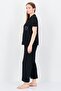 Women 2 Pcs Embroidered Short Sleeve Top And Pajama Set, Black - 3