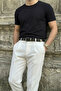 Falun Men's Genuine Black Leather Belt with Iron Silver Detail - 5
