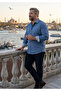 Blue Oxford Cotton Woven Collar and Cuff Pattern Detailed Oversized Shirt