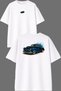 Blue Flame Car Design Front and Back Printed White Oversize t Shirt