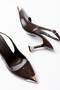 Elegant Metal Tipped Slingback Heel Shoes Brown Patent Leather 749 - 4