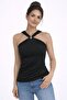Women's Halter Neck Cross-Strap Accessory Detailed Stretchy Blouse - 3