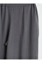 Anthracite Elastic Waist Textured Satin Women's Trousers - 5
