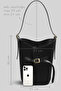 Luna Canvas Black Bucket Shoulder Bag - Adjustable Shoulder Strap, Gold Accessories - 3