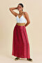Floral Patterned Back Elastic Waist Deep Slit Skirt - 7
