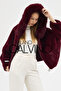 Fur Hooded Coat Burgundy - 7