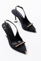 Women's Heel Shoes with Gold Toe and Buckle Details, Black Satin 794