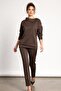 Women's Stand Collar Stone Button Detailed Piping Leg Double Scuba Set - 2