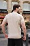 Stone Color Crew Neck Ribbed Men's T-Shirt E7474 - 5