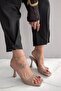 Sylvia Beige Patent Leather Heeled Square Toe Women's Slippers - 4