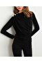 Women's Black Button Detailed Gathered Blouse App1223-1