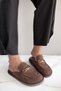 Estela Bitter Brown Suede Buckle Detail Barrel Toe Women's Slippers - 3