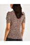 Women's Camel Balloon Sleeve Leopard Blouse App1118 - 4