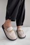 Estela Beige Suede Buckle Detail Barrel Toe Women's Slippers - 7