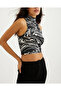 Women's Black-Ecru Half Fisherman Sleeveless Short Blouse App1201 - 3