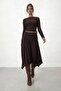 High Neck Long Sleeve Crop Blouse and Asymmetrical Midi Skirt Set - 5