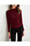 Women's Burgundy Button Detailed Gathered Blouse App1223-1 - 3