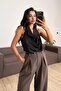 Women's Back Low-Cut Degaje Neck Satin Blouse