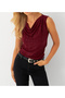 Women's Burgundy Degaje Collar Sleeveless Blouse App1297 - 2