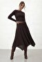 High Neck Long Sleeve Crop Blouse and Asymmetrical Midi Skirt Set