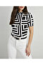 Women's Black-Ecru Patterned Half Fisherman Blouse App1089-10 - 2