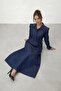 Long Sleeve Midi Dress with Gathered Waist Tie Detail