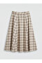 Brown Plaid Flared Skirt with Elastic Waistband