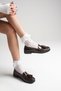 Zr88Ms01 Premium Bitter Brown Patent Leather Tasseled Women's Loafer Ballet Flats