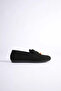Zr19Ms03 Premium Black Suede Beaded Detailed Tasseled Casual Loafer Ballet Flats - 3