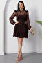 Crew Neck Layered Flocked Tulle Dress Ny3104 - 3