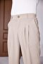 Men's Beige Baggy Fit Relaxed Fit Pleated Fabric Trousers - 6