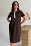 Women's Polo Collar Short Sleeve Modal Summer Dress with Text Detail on the Collar - 5