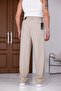 Men's Beige Baggy Fit Relaxed Fit Pleated Fabric Trousers - 7