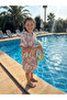 Beach Towel Children's Poncho with Hood (Beige Leaf Pattern) - 4