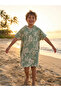Beach Towel Children's Poncho with Hood (Green Leaf Pattern) - 3