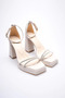 Women's Beige Heeled Sandals Tr12My01D