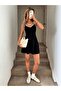 Women's Heart Collar Strap Mini Black Dress - 4