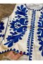 Women's White Color Blue Embroidered Linen Vest with Lining, Ethnic Bohemia Style - 8