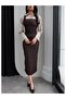 Square Neck Thick Strap Denim Dress - 3