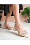 Women's Gold Bow Stone Detailed Short Heeled Open Back Evening Dress Shoes - 2