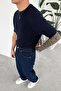 Navy Blue Piece Detail Knitwear Relaxed T-Shirt - 3