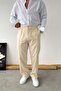 Beige Straw Detail Baggy Linen Trousers - 2
