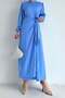 Side Gathered Dress with Elastic Sleeves - Blue