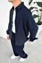Navy Blue Striped Relaxed Shirt - 2