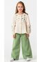 4-8 Years Old Girls Floral Embroidered Blouse Green Denim Trousers Set-8 Y