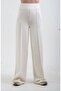 Cream modal fabric ribbed wide leg pants - 2