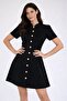 Women's Button Detail Black Dress - 3