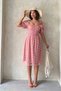 Daisy Embroidered Boat Neck Midi Dress with Tulle Detail on the Chest
